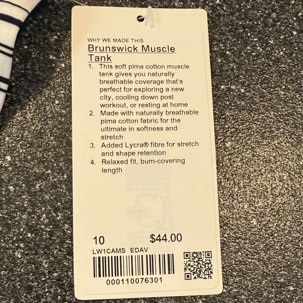 Lululemon Athletica Black and White Striped Brunswick Muscle Tank Top - size 10